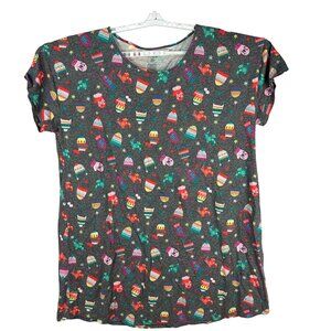 Secret Treasures Womens Grey Sleepwear Top Festive Winter Hat & Mitten Print